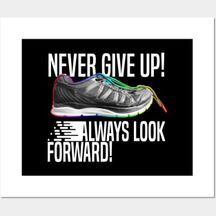 Never give up! Runners Dark t-shirt Posters and Art